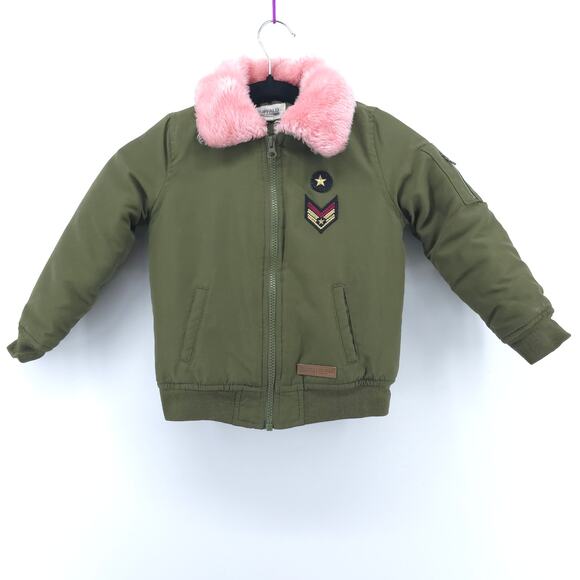 Buffalo David Bitton Toddler Girl Aviator Bomber Jacket Faux Fur Trim Collar 4T - Picture 1 of 12